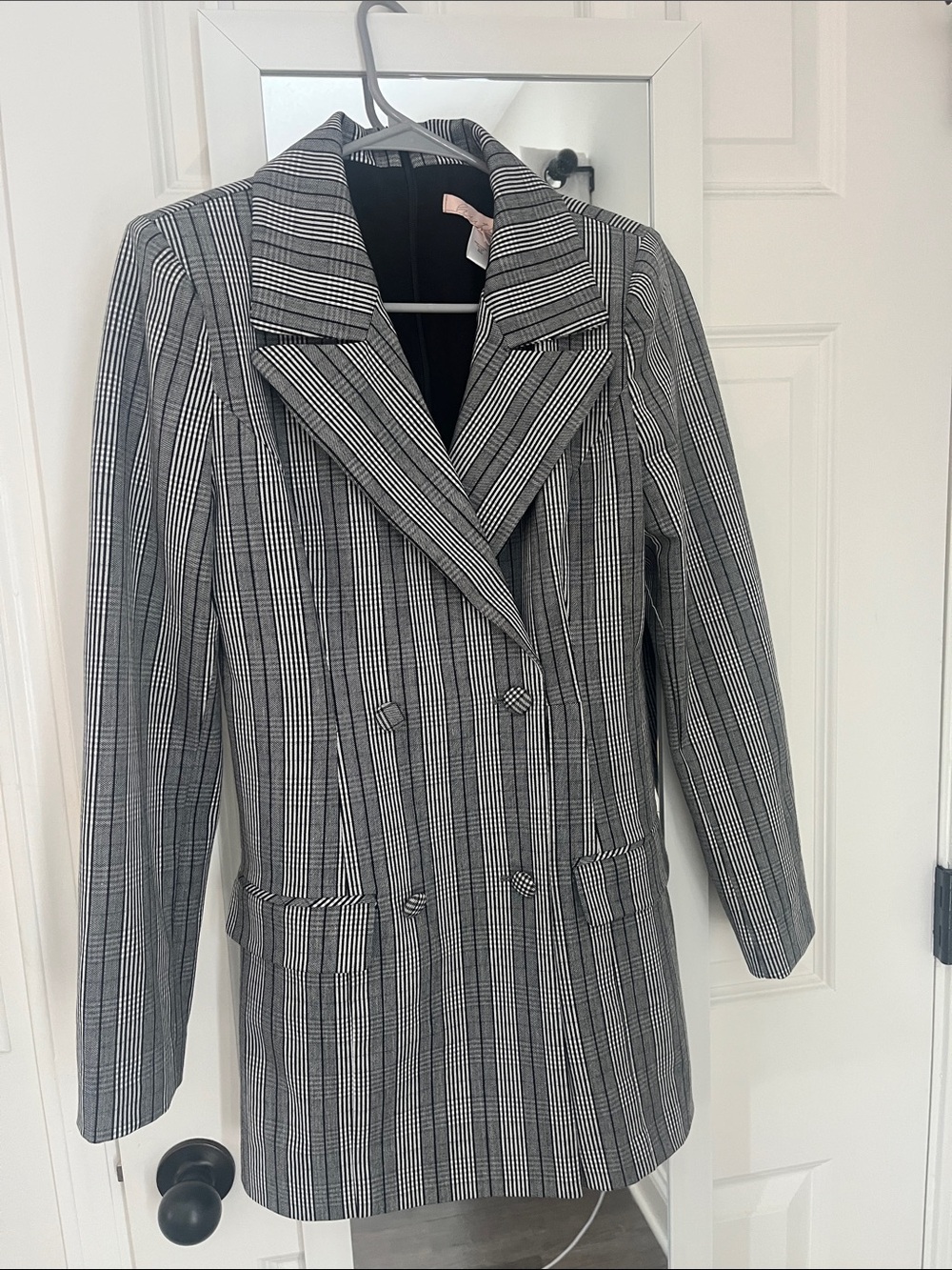 Women's Gray Plaid Double-Breasted Blazer Romper from Anthropologie.